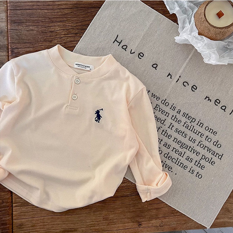 Áo polo Dài Tay Cổ Chữ V Màu Sắc Đơn Giản Cho Bé