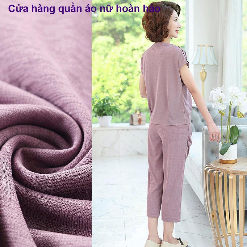 bộ đồ nữBộ đồ mùa hè của bà mẹ 40-50 tuổi phụ nữ trung niên Áo phông ngắn tay hàng đầu quần