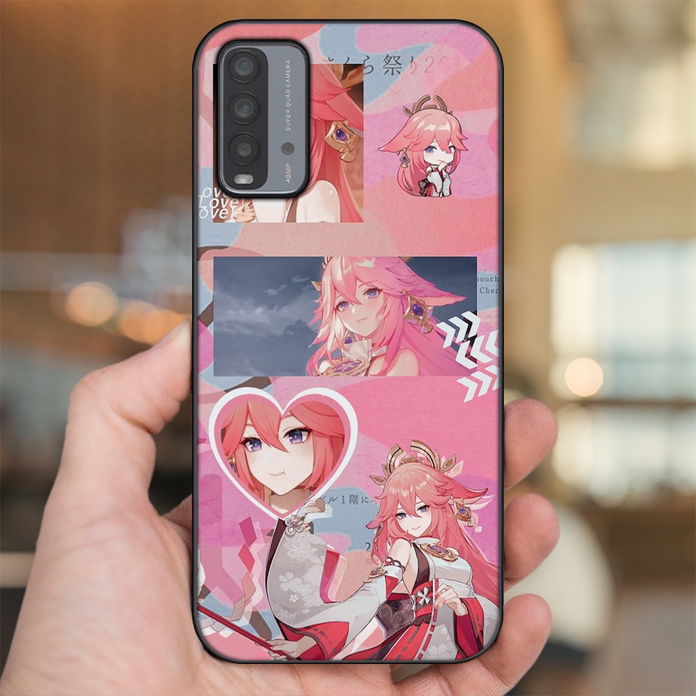 Ốp lưng Xiaomi Redmi 9T viền đen in hình Yae Miko Genshin Impact