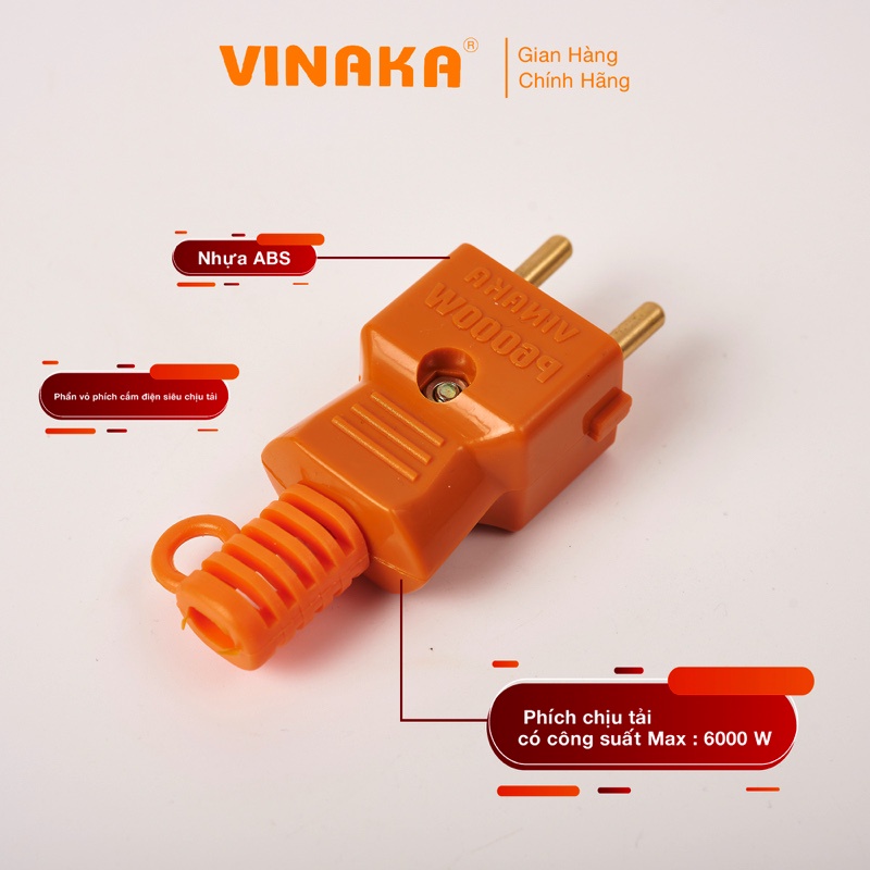 Phích cắm điện chịu tải 6000w VINAKA chân đồng lõi nhựa pha sứ chịu tải chịu nhiệt PC3