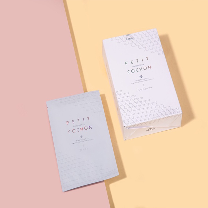 Mặt nạ cấp ẩm Petit Cochon Whitening Mask giúp dưỡng trắng da căng bóng mịn màng chính hãng Hàn Quốc hộp 10 miếng
