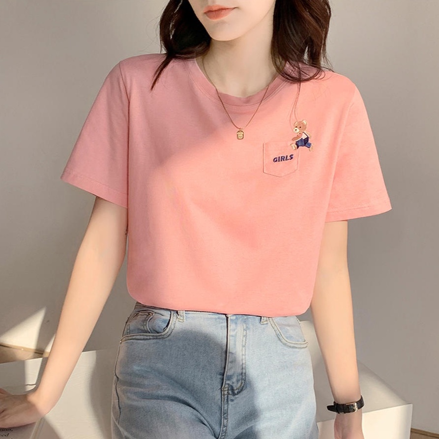 Áo Thun Cổ Tròn Tay Ngắn Dáng Rộng Hình Gấu Phong Cách Mới Mùa Hè 50298