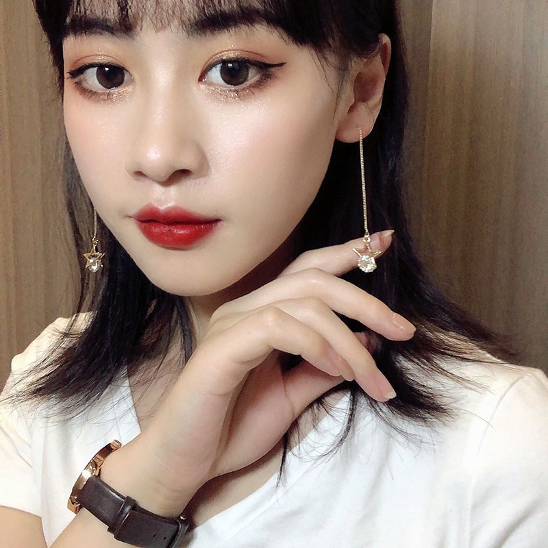 Bông Tai Dáng Dài Mặt Hình Ngôi Sao Đơn Giản Phong Cách Hàn Quốc