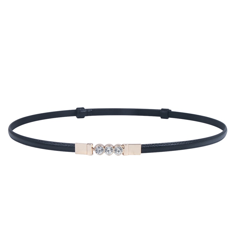 Thắt lưng dây nịt nữ bản nhỏ 1cm da PU khóa đính đá sang chảnh mạ vàng hồng đai buộc áo váy len khoác dạ rút eo 2 bên