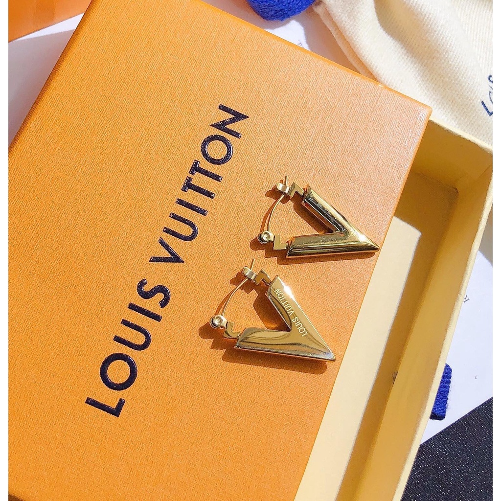 LOUIS VUITTON Khuyên Tai Tròn Bằng Thép Titan In Logo LV Thời Trang