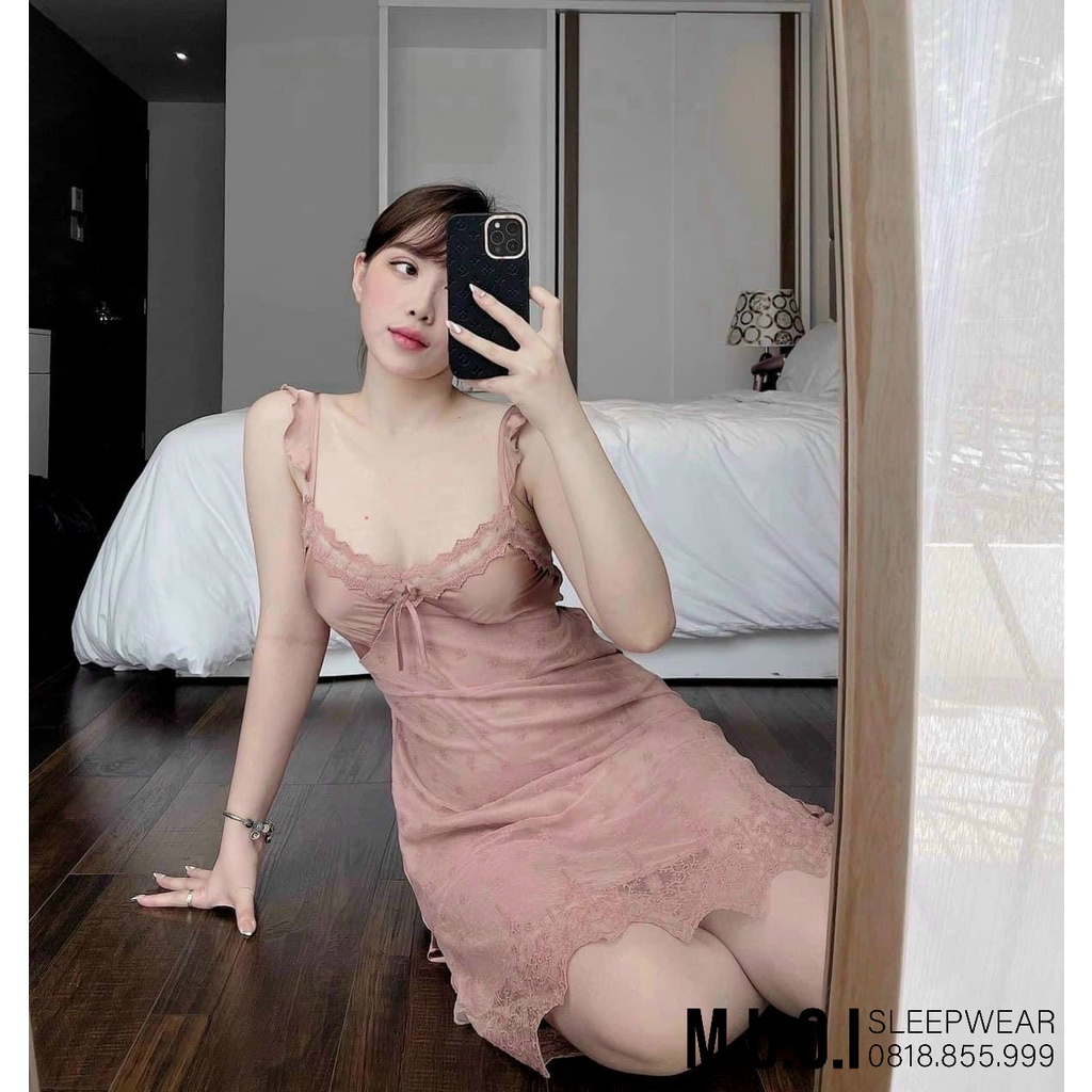 Váy ngủ lụa cánh tiên ren hoa nhí xẻ đùi sexy❤️FREESHIP❤️ Đầm mặc nhà gợi cảm  QUẢNG CHÂU Muối store V056 ( video- ảnh)