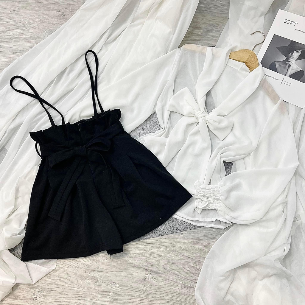 SÉT QUẦN LƯNG BÈO YẾM VỚI ÁO CHIFFON TRẮNG TÔN DÁNG