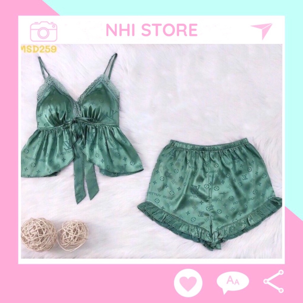 [FREESHIP 50K] Bộ Ngủ Ren NHISTORE Quần Ngắn Bèo  Áo Cúp Ngực Sexy Cột Nơ Freesize Dưới 57kg