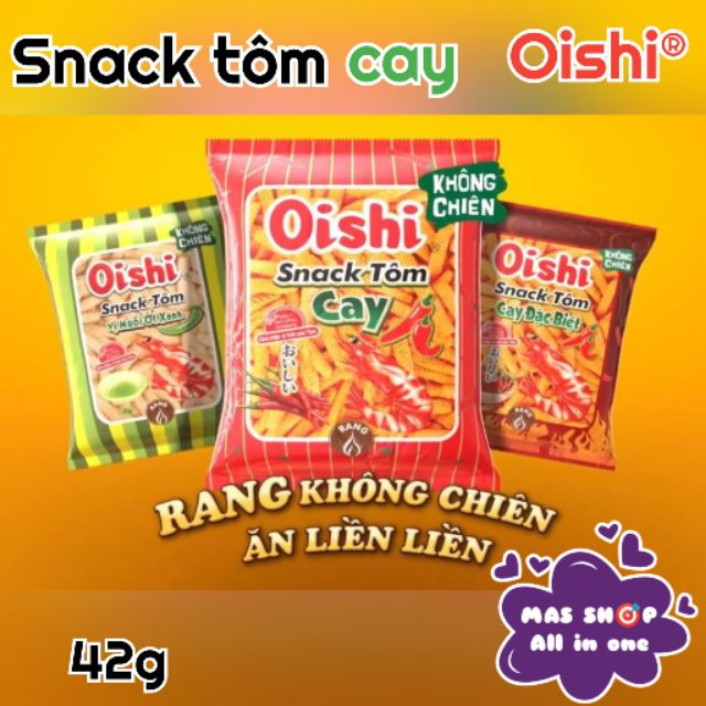 Bánh Snack Tôm cay Oishi gói 42g vị Tôm cay / Tôm cay đặc biệt / Tôm cay muối ớt xanh