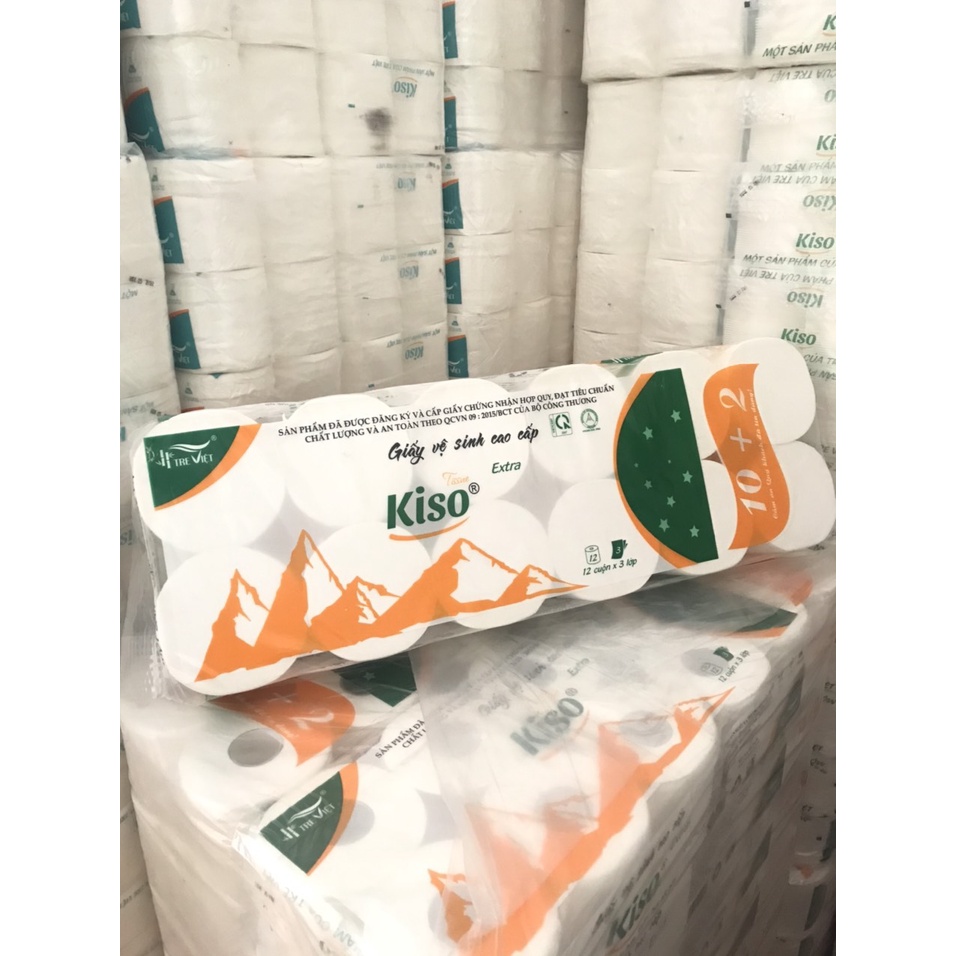 Giấy vệ sinh Kiso Extra 12 cuộn 4 lớp 1.7KG dai, mịn, siêu tiết kiệm