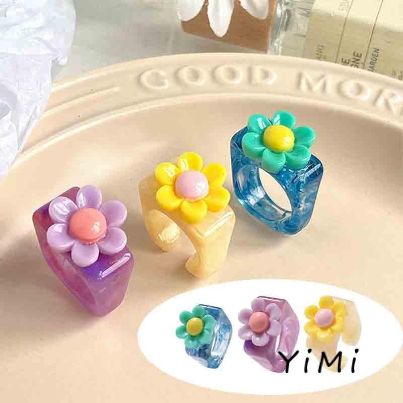 Nhẫn Hình Bông Hoa Bằng Nhựa Acrylic Đơn Giản Đáng Yêu Cho Nữ