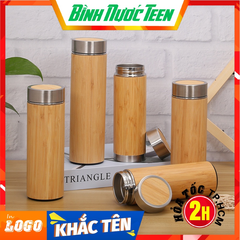 Bình Giữ Nhiệt Vỏ Tre 450ml Q104 _ Khắc Tên Theo Yêu Cầu