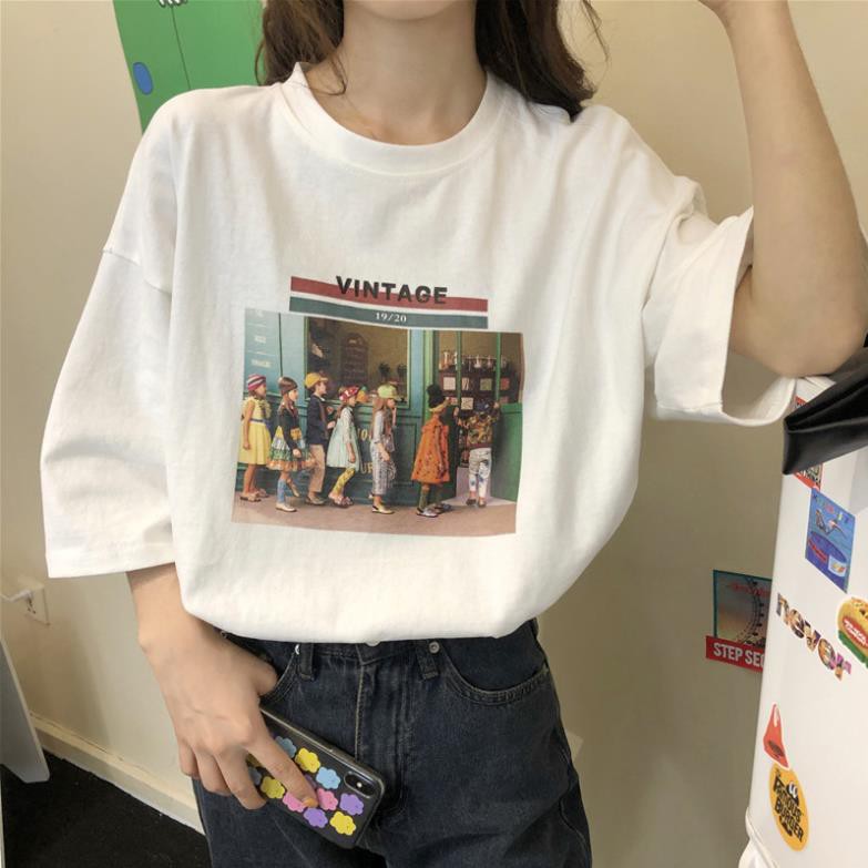 Summer 2021 New Retro Art Short Sleeve T-Shirt Oversized Korean T-Shirt Women's Hip Hop Ullzang T-shirt ་