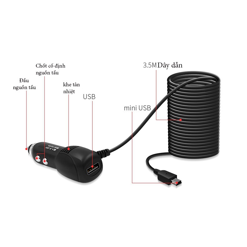 Nguồn camera hành trình ,kèm cổng sạc USB điện thoại cao cấp | BigBuy360 - bigbuy360.vn