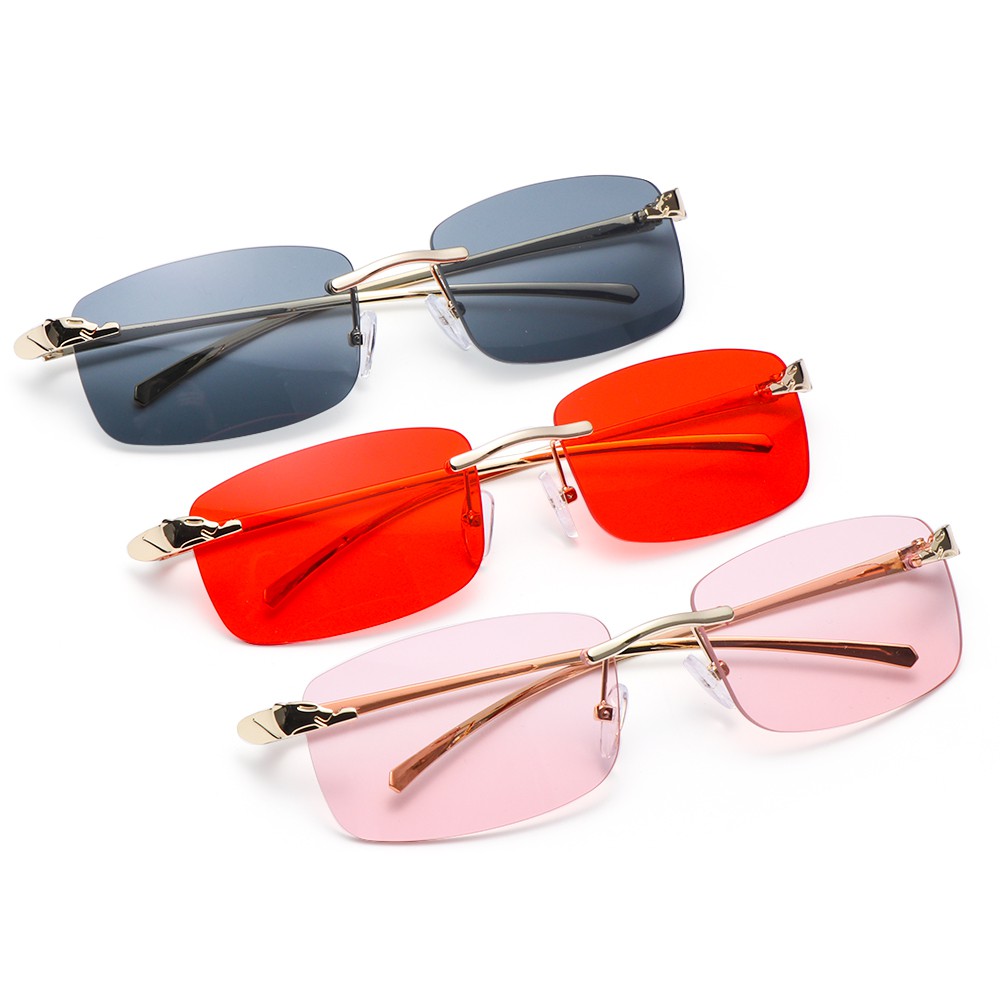 Kính Mát Hình Chữ Nhật Không Viền Trong Suốt Chống Tia UV400 Phong Cách Vintage