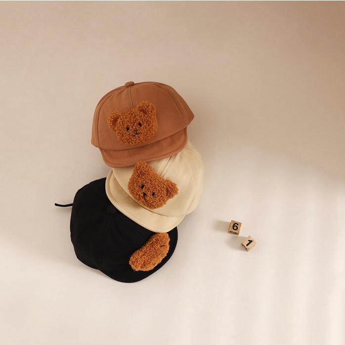 Mũ Beret Lông Nhung Mềm Mại Hình Gấu Dễ Thương Cho Bé