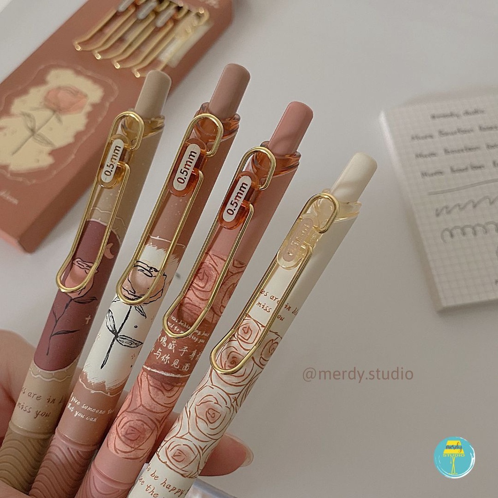 Bút bấm MURA mực đen ngòi 0.5mm - Bourbon Roses