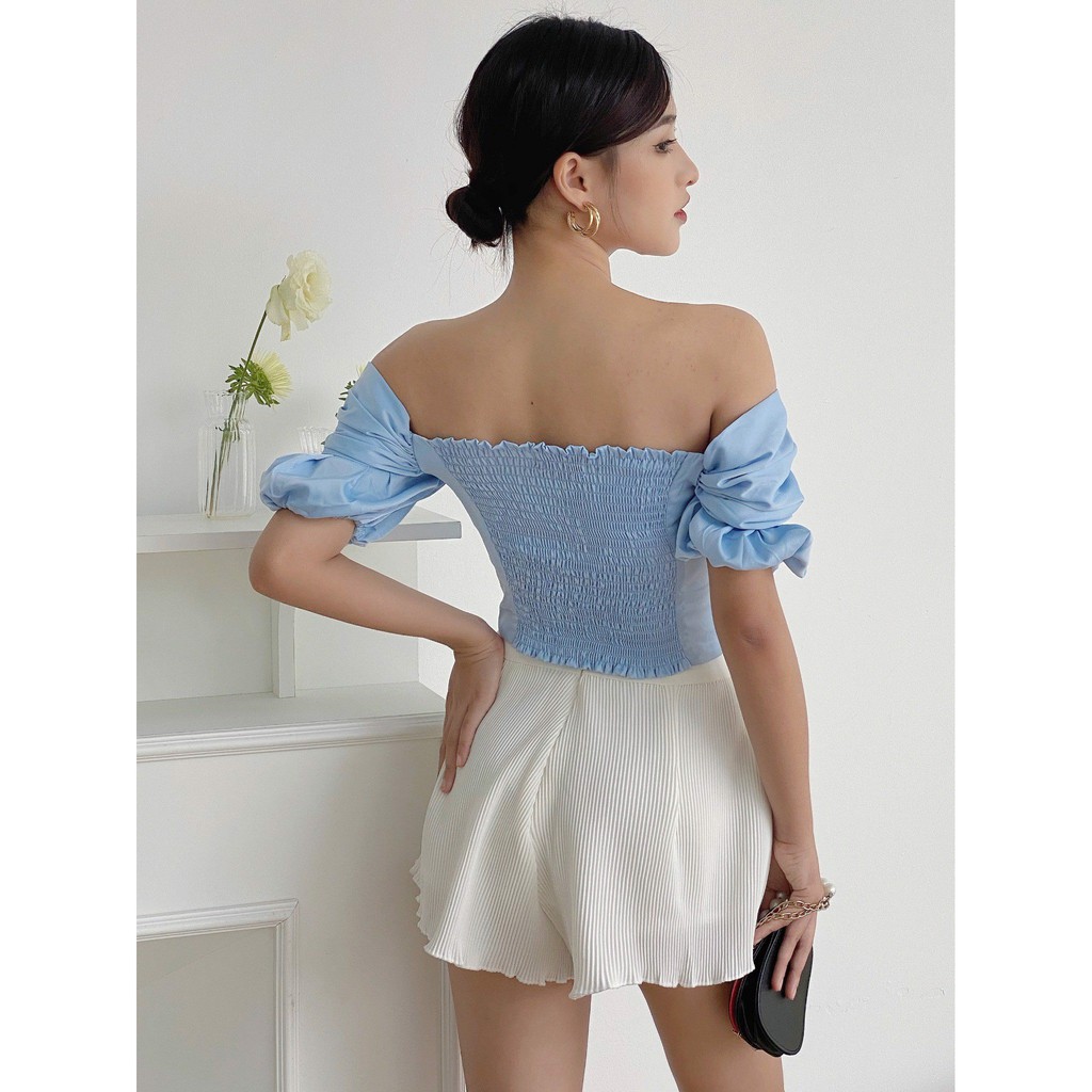 RECHIC Quần Ngắn Zolia Màu Trắng xếp li xinh xắn dễ thương dạo phố đi chơi