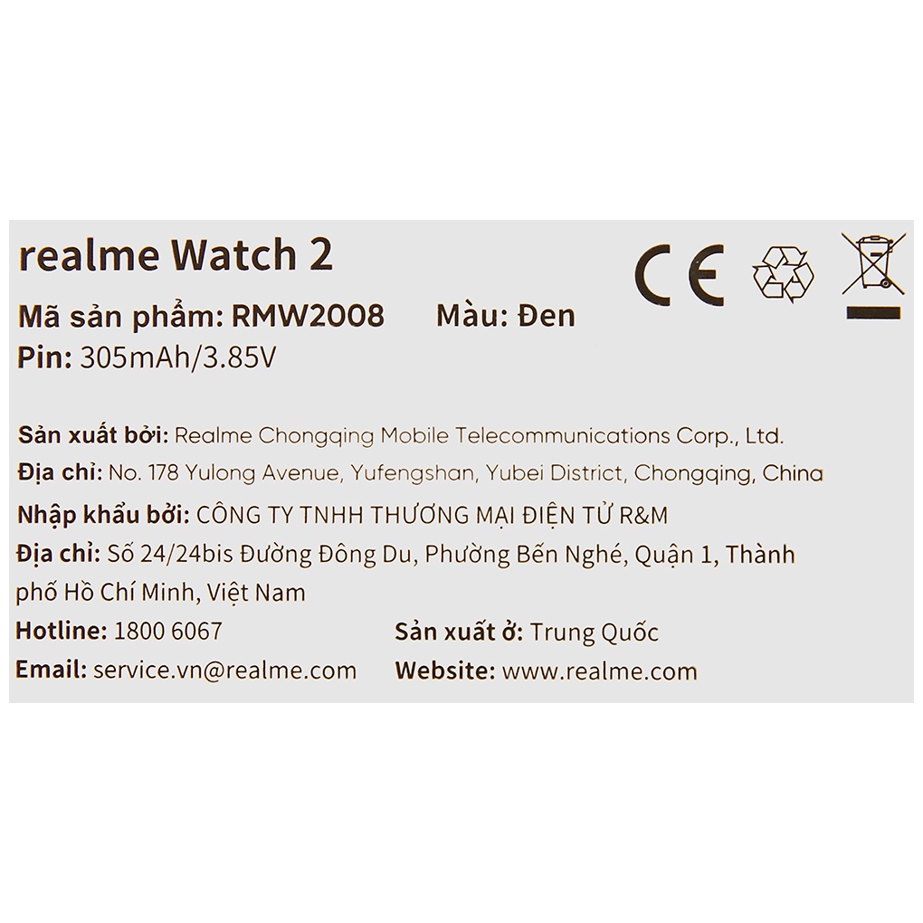 Đồng hồ thông minh Realme Watch 2 dây silicone đen