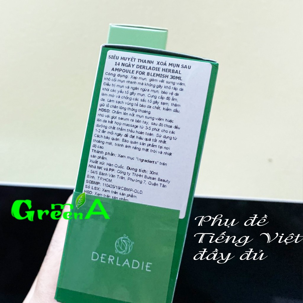 Serum Tràm Trà Derladie Tinh Chất Giảm Mụn Herbal Ampoule For Blemish Hết Mụn Sau 14 Ngày [NHẬP KHẨU CHÍNH HÃNG CÓ TEM]