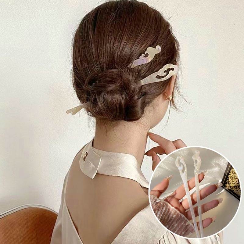 Trâm Cài Tóc Bằng Gỗ Mun Giả Ngọc Bích Trắng Họa Tiết Đám Mây Kiểu Hán Phục Trung Hoa Cổ Điển Mới Cho Nữ