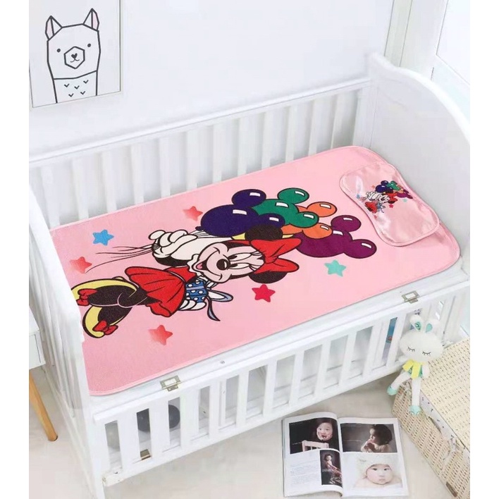 Chiếu Lụa Điều Hoà Cho Bé siêu đẹp siêu mát ( Size 60x100)kèm gối thảo dược