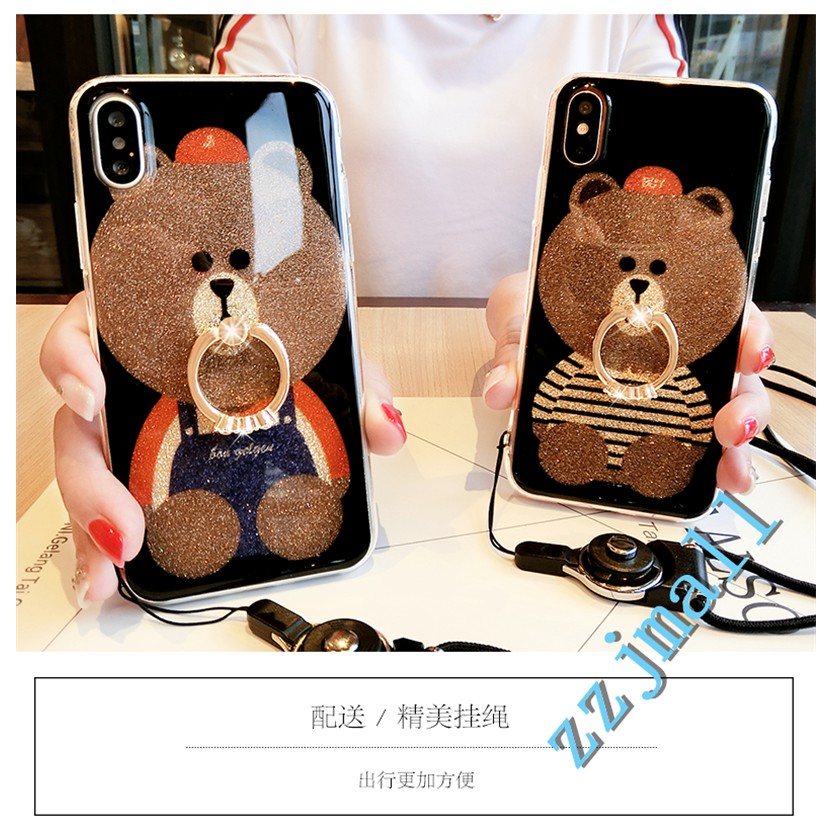 Asus Zenfone Max (M2) ZB633KL(6.26'') Stripe Strap Bear With Holder