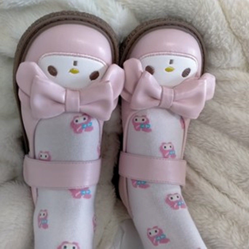Giày Búp Bê Da Mềm Mũi Tròn Phối Khóa Dán Kiểu Lolita Nhật Bản Thời Trang Xuân Thu Cho Nữ