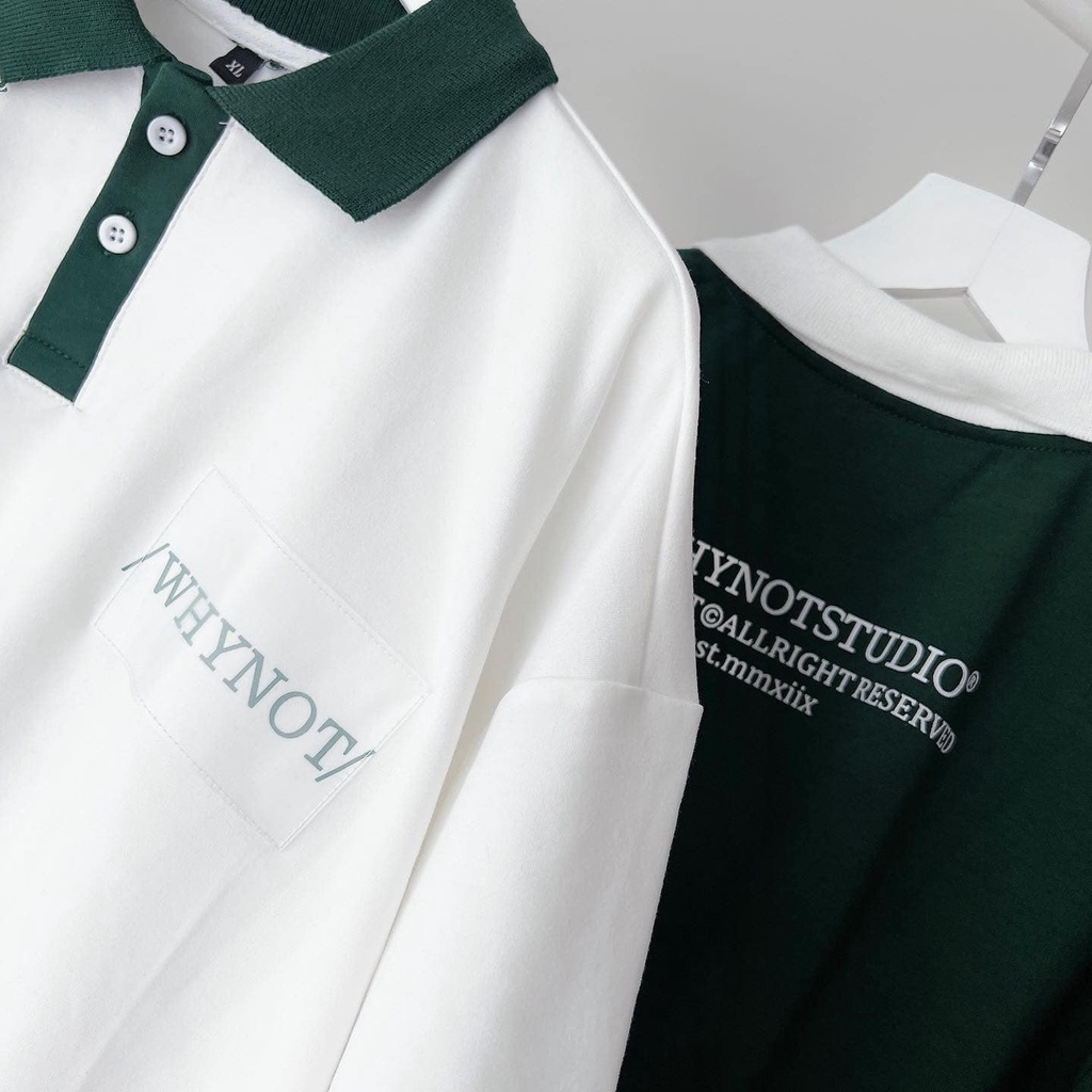[sẵn]Áo thun polo sọc chữ thêu Why Not (ảnh thật tại shop) Tanazi Closet