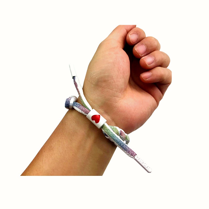 Vòng tay RINHOO dây giày dệt trọng lượng nhẹ phản quang ba chiều mặt hình trái tim nhỏ dành cho cặp đôi