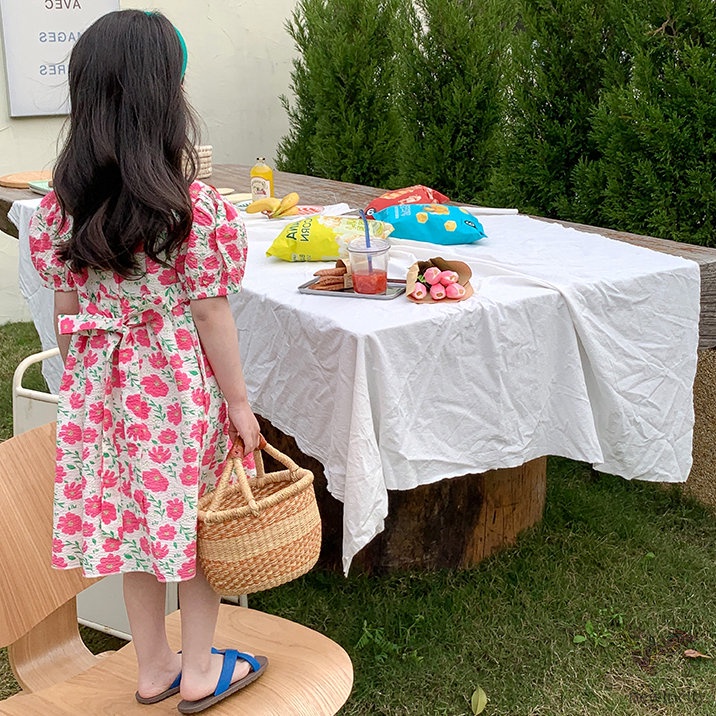 Đầm Công Chúa Tay Phồng In Hoa Kiểu Hàn Quốc Thời Trang Mùa Hè Cho Bé Gái