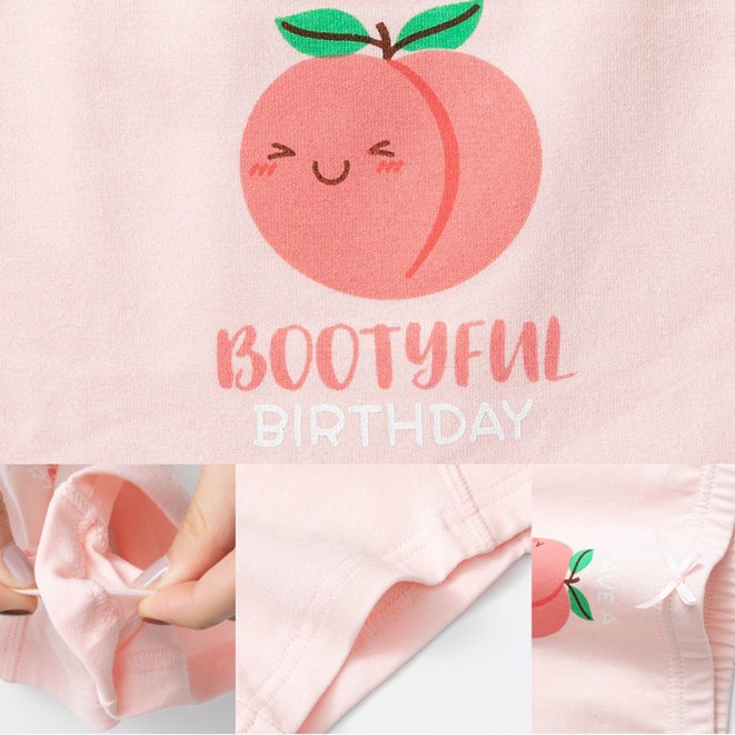 Bộ 5 Quần Lót Boxer Cotton Thoáng Khí In Họa Tiết Quả Đào Hoạt Hình Cho Bé Gái 3-12 Tuổi