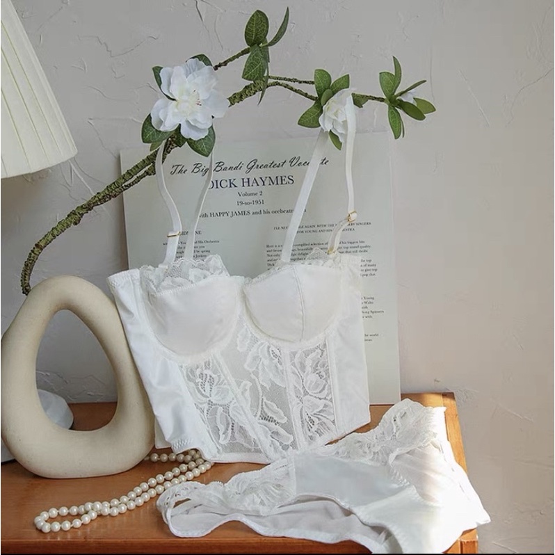 Áo bra corset vintage phối ren cổ điển có gọng đệm mỏng nâng ngực sexy quyến rũ BRA07