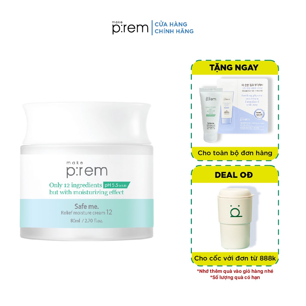 Kem dưỡng ẩm Make P:rem Safe me. Relief Moisture Cream 12 80ml