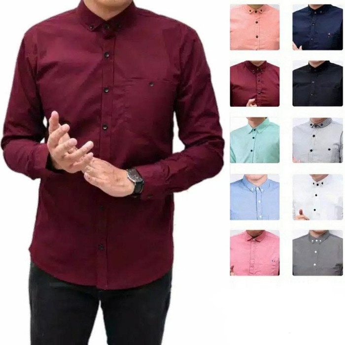 Áo Sơ Mi Nam Dài Tay Slimfit Màu Xanh Đậm / Trắng / Đen / Xám / Xanh Dương Đậm / M L XL