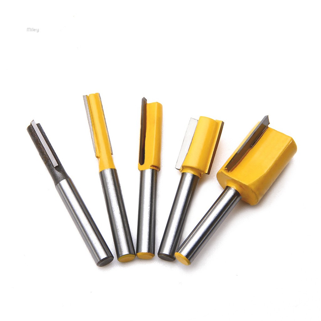 Bộ 5 Mũi Phay Router Thẳng & Thân Thẳng 1 / 4 "Cắt Chế Biến Gỗ