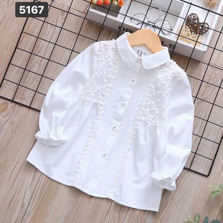 áo sơ mi thô trắng in hoa nổi cho bé gái