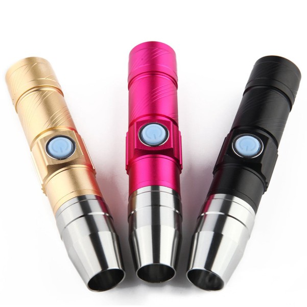 Đèn pin LED UV Tia Cực Tím cắm sạc USB thân tròn nút vuông (màu ngẫu nhiên)