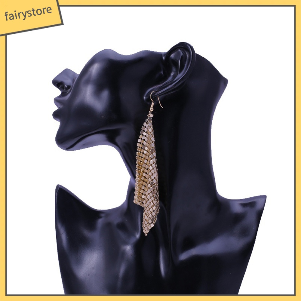 Khuyên tai dáng dài hình vuông đính kim sa sang trọng cho nữ