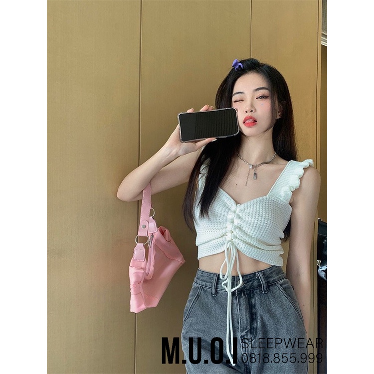Áo 2 dây len móc, áo dây bra có dây rút sexy hot trend A13