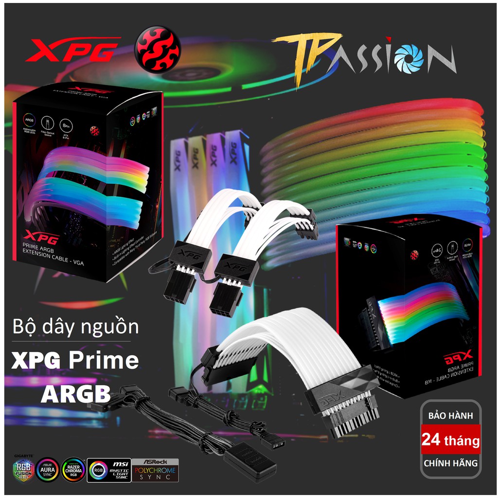 Bộ dây nguồn nối dài ADATA XPG PRIME LED ARGB -  Extension cable ATX 24 Pin, VGA 16 Pin (2x8 Pin) sync Main/Hub 3pin 5V