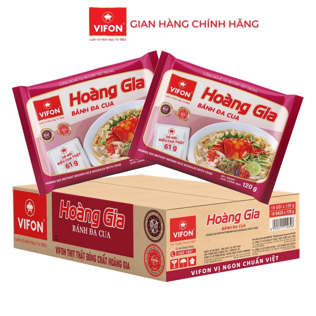 [Thùng 18 gói] Bánh Đa Cua HOÀNG GIA VIFON (120g / Gói)