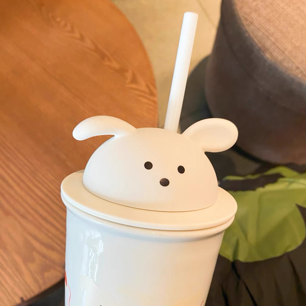 Ly cốc sứ STARBUCKS Họa tiết chú chó trắng Dung tích 355ml