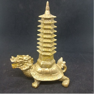 Tượng rùa đầu rồng long quy kết hợp tháp văn xương bằng đồng thau cao 17cm