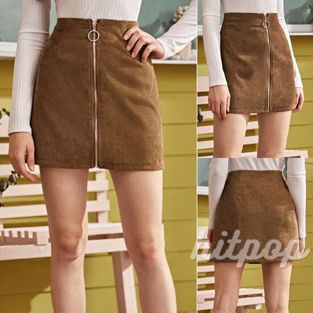 Chân váy ngắn chữ A giả da phối khóa kéo tròn lưng cao cho nữ | BigBuy360 - bigbuy360.vn