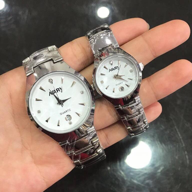 Đồng Hồ Đôi Nam Nữ Chính Hãng NARY TD2 Dây Thép Thời Trang Cao Cấp Không Gỉ Mặt Đính Đá Đẹp Sang Trọng Giá Rẻ