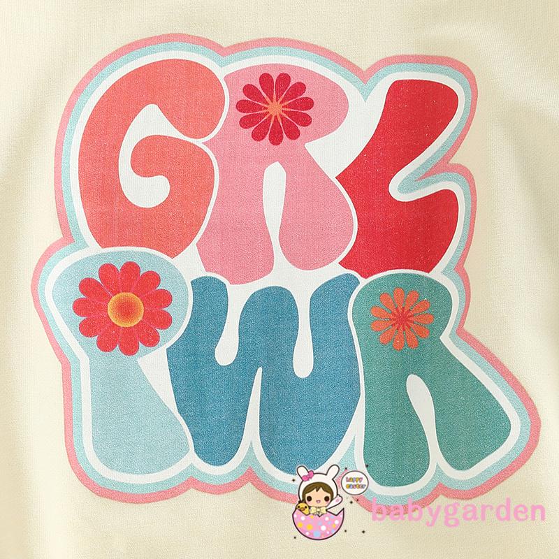 Áo Liền Quần Tay Dài Cổ Tròn In Chữ Màu Sắc Tương Phản Thời Trang Cho Bé Gái 0-18 Tháng Tuổi