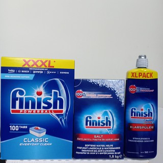 Combo 100 viên Finish+ nước bóng 750ml+1.5kg muối rửa bát dùng cho máy rửa bát chén ĐỨC