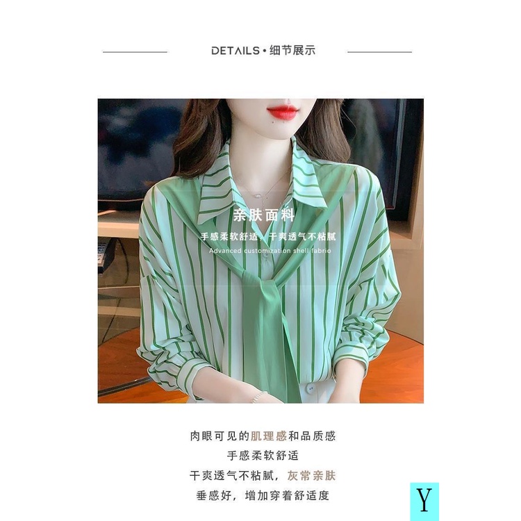 Áo Sơ Mi Tay Dài Dáng Rộng Giả Hai Lớp Kèm Khăn Choàng Họa Tiết Kẻ Sọc Thời Trang Xuân Thu 2022 Mới