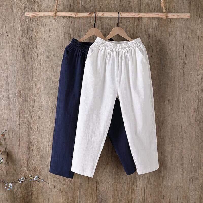 Quần Baggy Lưng Thun Vải Đũi Xước Co Giãn 2 size 48-68kg tùy chiều cao CHẤT VẢI ĐUI XƯỚC MỀM MÁT